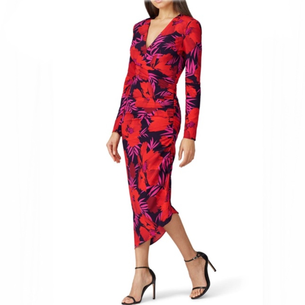 Verónica Beard silk  Red Alvaro Floral-print Asymmetric Ruched Dress
